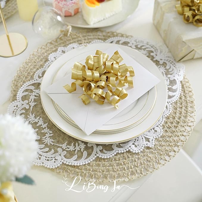 5 Inch Gold Bows Curly Ribbon Bows for Gift Wrapping, Satin Bows with Double-Sided Tape, Self Adhesive Bows for Party, Wedding, Birthday Decor, Premade Bows for Crafts, Wine Glasses-8 PCs