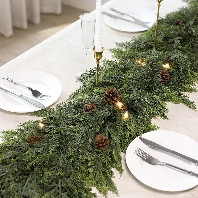 Real Touch Cedar Garland - Artificial Christmas Garlands Faux Green Cedar Fake Pine Needles Garland for Fireplace,Table, Stairs, Mantle, Window,Indoor Outdoor,Home,Holiday Decor(1 PCS,6 FT)