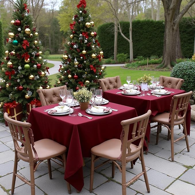 sancua Square Tablecloths 60x60 Inch Burgundy, 2 Pack - Fabric Table Cloth for Square or Round Tables, Washable Polyester Table Cover for Christmas Dinner, Holiday Party, Decorative Display Tables