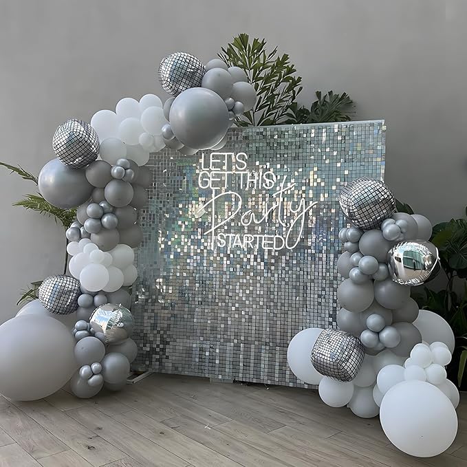 12Pcs Disco Ball Balloons, 22" 15" 10" 4D Aluminum Foil Balloons, Metallic Silver Disco Balloon for Birthday Bachelorette Disco 70s 80s 90s Themed Graduation New Year Eve Prom Party Decorations
