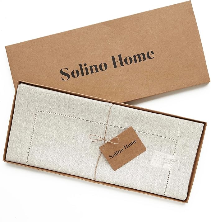 Solino Home Linen Light Natural Table Runner 36 Inches - Classic Hemstitch, 100% Pure Linen Coffee Table Runner 14 x 36 Inch Ideal for Dresser Tables - Fall, Autumn, Halloween, Thanksgiving, Christmas