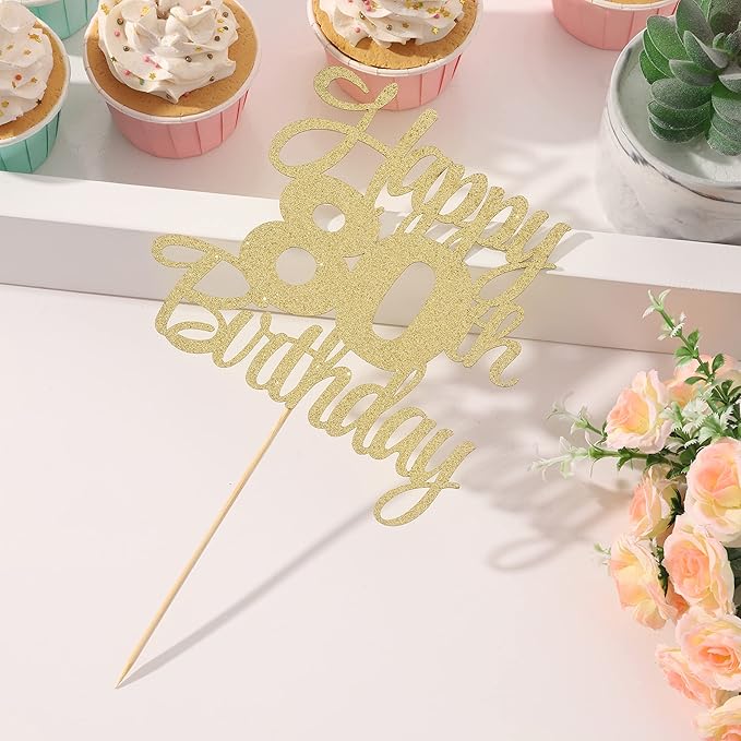 Happy 80th Birthday Cake Topper - 80th Birthday Decorations,80th Topper,80 Cake Party Decorations,80 Anniversary Decor