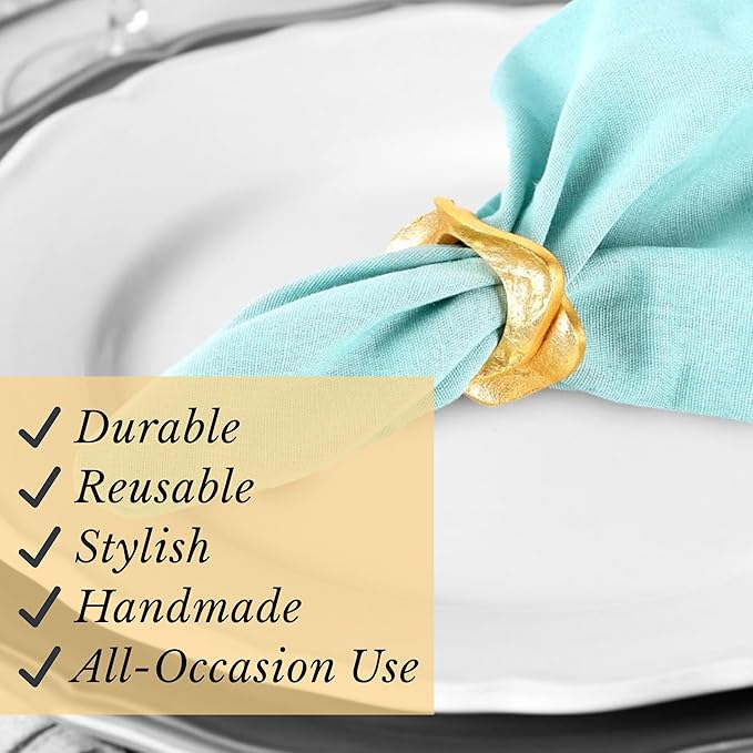 Golden Napkin Rings Set of 8 - Metal Lightweight Napkin Holders for Cloth Napkins Elegant Table Decor for Weddings, Dinners & Special Occasions-Durable & Reusable Serviette Rings - ALPHA Living HOME