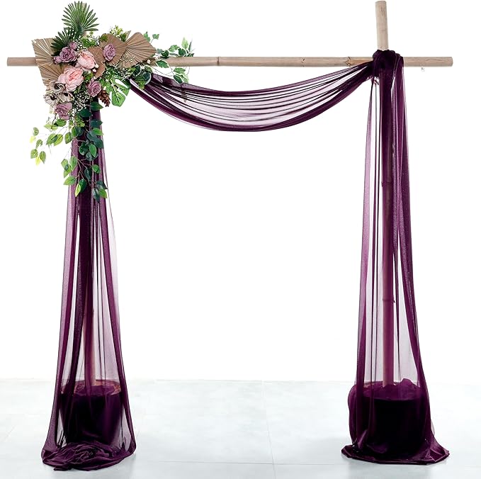 VDS Pack of 1 Panel (30 Inch X 20 Feet) Wedding Arch Draping Fabric Sheer Chiffon Fabric Drapery for Wedding Ceremony Reception Swag Backdrop Canopy Chuppah ARBO Altars Decoration (Eggplant)