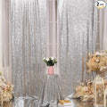 Poise3EHome 2Pcs 3Ft x 8Ft Silver Sequin Backdrop Curtain, Glitter Photography Background, Sequence Xmas Thanksgiving Backdrop for Wedding Party Holiday Festival Decor
