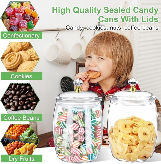 4 Pcs Candy Jars with Lids and Spoons Clear Candy Jars for Candys Cookie Buffet Storage Container Clear Airtight Food Storage Jar Plastic Airtight Apothecary Jar for Home Apothecary Kitchen Wedding