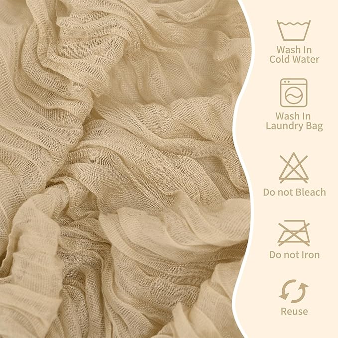 50 PCS Cheesecloth Chair Sashes, Bows Designed ChairSashes, 15.7x70 inch Chair Sashes for Aisle Decorations Universal Chairs Cover Decoration for Wedding Reception Party Banquet (Beige)