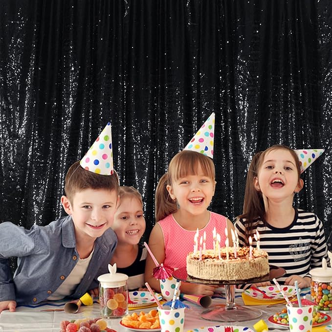 Juya Delight Black Sequin Backdrop, 10FTx10FT NO See-Through Photobooth Backdrop Curtains for Birthday, Party, Wedding Decoration