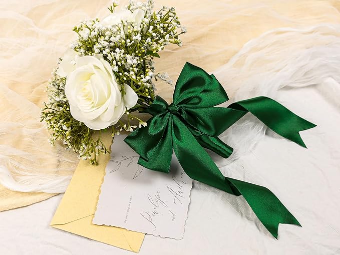 Green Satin Ribbon 1-1/2 inch X Continuous 50 Yards, Single Face Polyester Ribbon Perfect for Gift Wrapping, Flower Bouquet, Wedding Decor, Crafts, Bow Making, Sewing and More