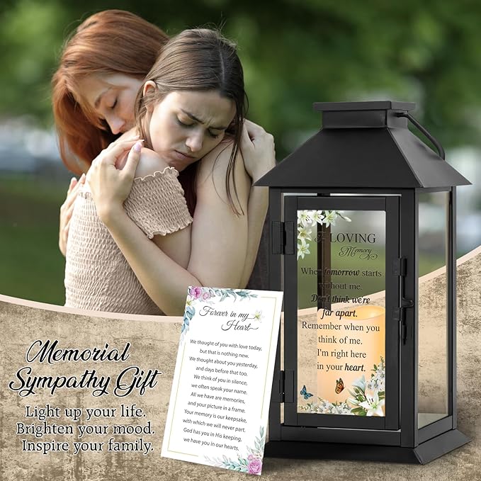 Memorial Lantern Bereavement Gifts in Memory of Loved One - Remembrance Sympathy Gifts for Loss of Mother, Father or Loved One with LED Candle and Remote