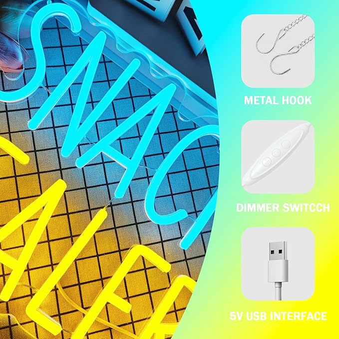 Snack Dealer Neon Sign Snack Bar Led Neon Sign for Wall Decor Dimmable Snacks Neon Light USB Powered Snacks Neon Light Sign for Party Decor