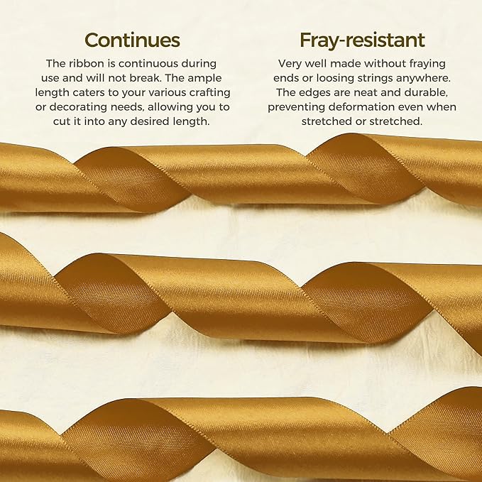 Gold Satin Ribbon 1/4 inch X Continuous 100 Yards, Single Face Polyester Ribbon Perfect for Gift Wrapping, Flower Bouquet, Wedding Decor, Crafts, Bow Making, Sewing and More