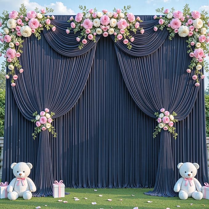 50ft x 12ft Navy Blue Backdrop Curtains Wrinkle Free Backdrop Curtain for Wedding Parties Blue Fabric Backdrops Drapes Back Drop Cloth Bridal Shower Stage Curtains Wedding Decorations for Reception