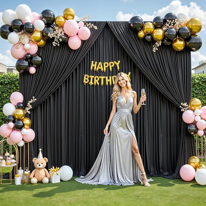 40ft x 12ft Black Backdrop Curtains Wrinkle Free Backdrop Curtain for Wedding Parties Black Fabric Backdrops Drapes Back Drop Cloth Bridal Shower Stage Curtains Wedding Decorations for Reception