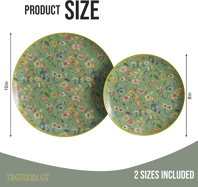 Trendables Heavy Duty Paper Plates Set For 32 Guests - 32 Each Of 8-inch And 10-inch Disposable Plates For Party - Fancy 64 Piece Dinnerware Set For All Occasions | Floral Design, Bouyant