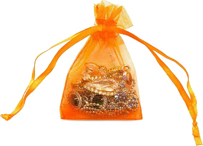 TheDisplayGuys 48-Pack 3x4 Orange Sheer Organza Gift Bags with Drawstring, Jewelry Candy Treat Wedding Party Favors Mesh Pouch
