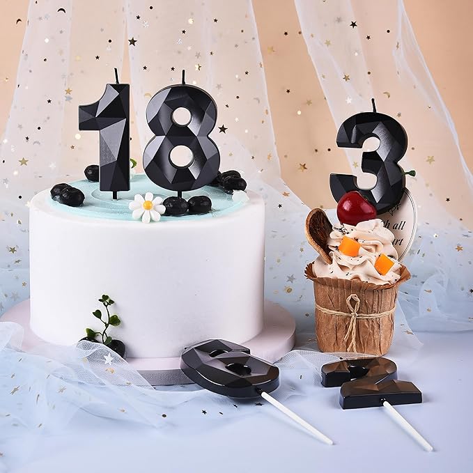 PHD CAKE 2.76 Inch Crystal Black 7 Number Birthday Candles, Red Number Candles, Cake Number Candles, Party Celebration