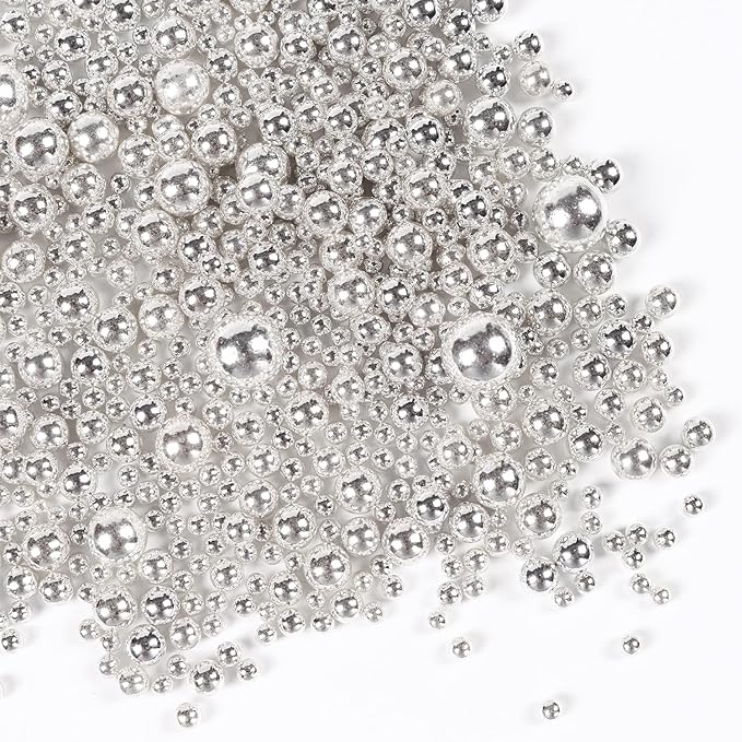 Pearls for Cake Decorating, Silver Pearl Sprinkles, Silver Metallic Sprinkles for Cake Decoration, Perfect for Cupcakes, Macaron, Cookies, Waffles, and Ice Cream Topping.120g(4.23oz)
