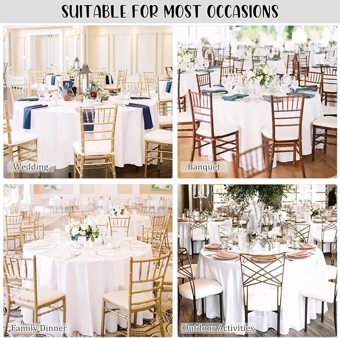 12 Pack White Round Tablecloth 90 Inch Round Table Covers Bulk Washable Polyester Fabric Round Table Clothes for Wedding Party Reception Banquet Buffet Restaurant (White, 90 Inch)