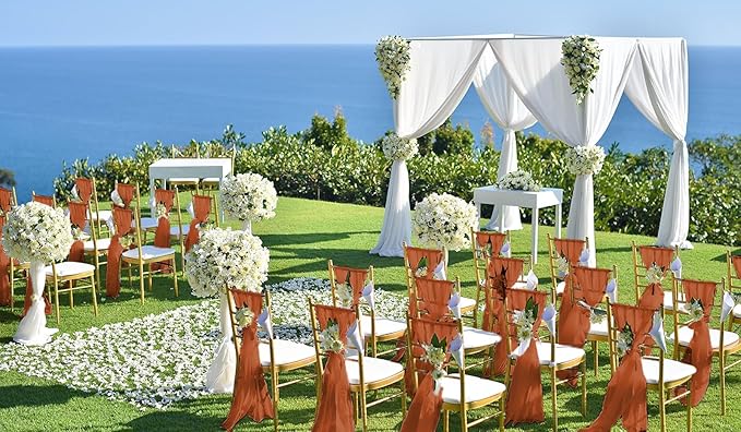 50 PCS Cheesecloth Chair Sashes, Bows Designed ChairSashes, 15.7x108 inch Chair Sashes for Aisle Decorations Universal Chairs Cover Decoration for Wedding Reception Party Banquet (Terracotta)