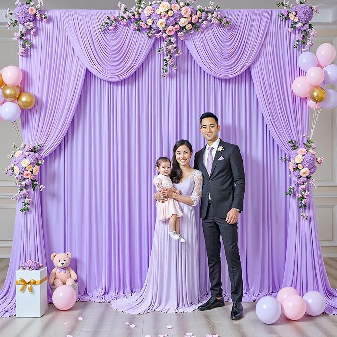 20ft x 12ft Lavender Backdrop Curtains Wrinkle Free Backdrop Curtain for Wedding Parties Lilac Fabric Backdrops Drapes Back Drop Cloth Bridal Shower Stage Curtains Wedding Decorations for Reception
