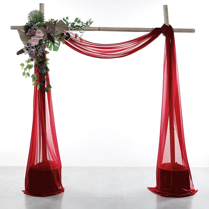 VDS Pack of 2 Panel (30 Inch X 20 Feet) Wedding Arch Draping Fabric Sheer Chiffon Fabric Drapery for Wedding Ceremony Reception Swag Backdrop Canopy Chuppah ARBO Altars Decoration (Apple Red)