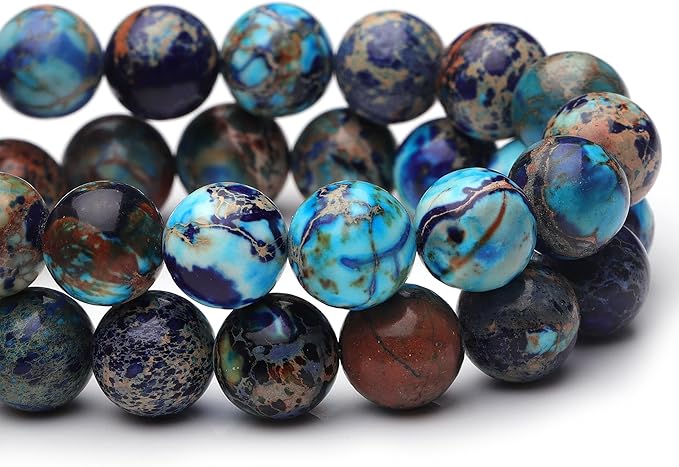 8mm Natural Stone Beads for Jewelry Making,Blue Imperial Jasper Polished Smooth Round Gemstone Beads for Bracelet Necklace 15 Inch