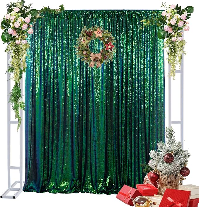 DUOBAO Sequin Backdrop Photography Background 4FTx8FT Party Curtain Colorful Green Halloween Decor Wedding Photo Backdrops Glitter Curtains Home Decor (4FTx8FT, Green to Deep Blue)