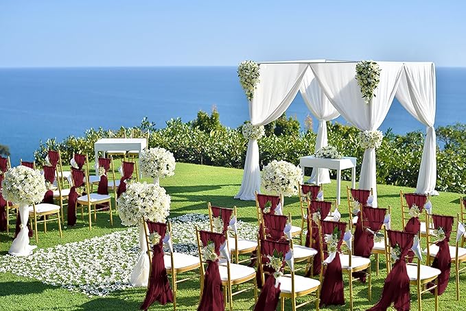 50 PCS Cheesecloth Chair Sashes, Bows Designed ChairSashes, 15.7x70 inch Chair Sashes for Aisle Decorations Universal Chairs Cover Decoration for Wedding Reception Party Banquet (Burgundy)