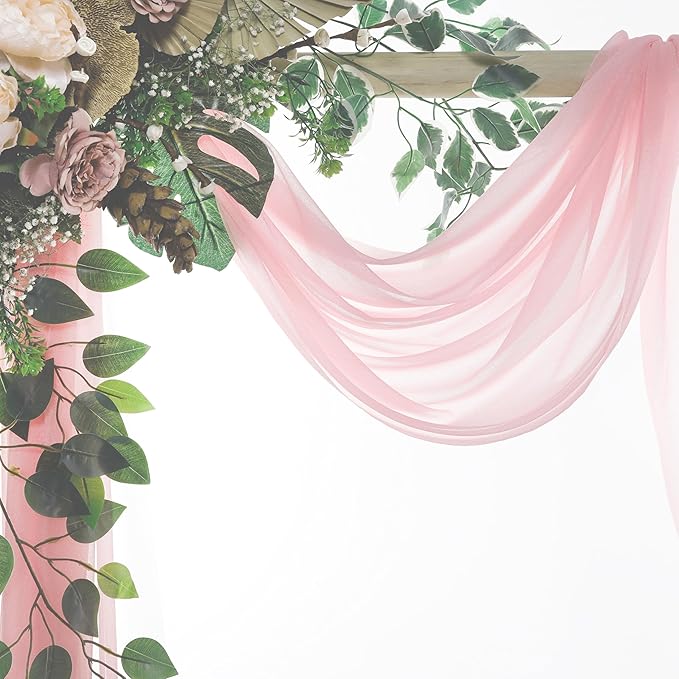 VDS Pack of 3 Panel (30 Inch X 20 Feet) Wedding Arch Draping Fabric Sheer Chiffon Fabric Drapery for Wedding Ceremony Reception Swag Backdrop Canopy Chuppah ARBO Altars Decoration (Blush Pink)