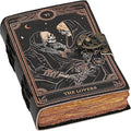 C CUERO Book of Spells Leather Journal Deckle Edge Paper Grimoire Printed Journal The Lovers Tarot Notebook Spiral Gothic Notebook Skull lover Antique Vintage Leather Journals for Men and Womens 10