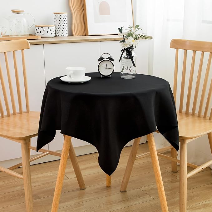 2 Pack Small Square Table Cloth 36X36 Inch Black Washable Fabric Tablecloth Polyester Solid Table Cover for Night Stand End Table Side Table Outdoor Indoor