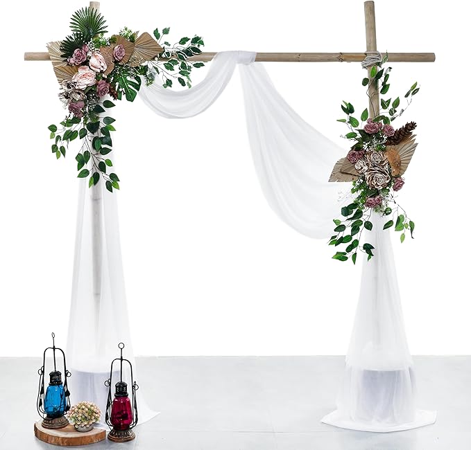 VDS Pack of 2 Panel (30 Inch X 100 Feet) Wedding Arch Draping Fabric Sheer Chiffon Fabric Drapery for Wedding Ceremony Reception Swag Backdrop Canopy Chuppah ARBO Altars Decoration (White)