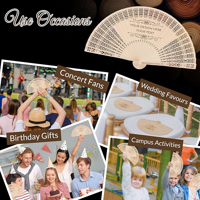 50 PCS Custom Fans Personalized Folding Fans for Line Dancing Wooden Hand Fan Wedding Favors Gift for Guests Personalized Fans for Events
