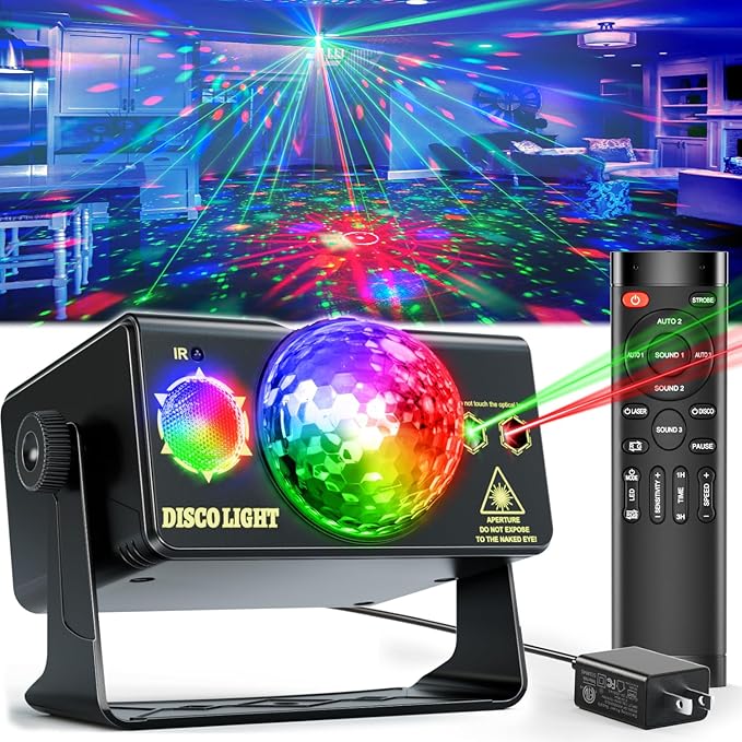 Party Lights Disco Ball Light Dj Disco Lights LED Stage Strobe Lights Projector Sound Activated with Remote Control for Parties Club Bar Holiday Christmas Dance Gift Birthday Wedding Home Décor