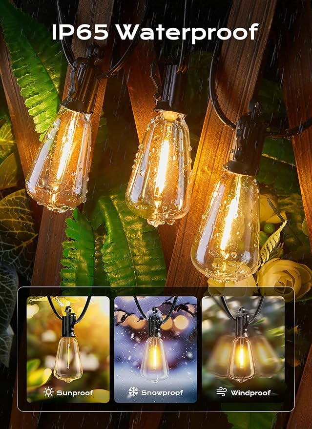 Brightown Outdoor String Lights, 100FT 50+2 LED ST38 LED Patio Lights Shatterproof, Dimmable IP65 Waterproof Connectable Hanging Outdoor Light for Backyard, Porch, Deck, Balcony