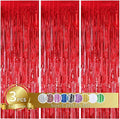3Pcs Red Metallic Tinsel Foil Fringe Curtains,3.28ft x 6.56ft Red Photo Booth Backdrop Streamer Curtain,Photo Booth Props,Ideal Bachelorette Party Supplies,Birthday, Christmas,New Year Decorations