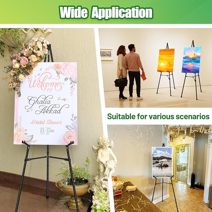 Easel Stand for Sign - 63" Display Easel for Wedding Sign Stand Poster Stand, Lightweight Adjustable Poster Easel for Painting, Portable Easel Stand with Carrying Bag, Black 1Pcs