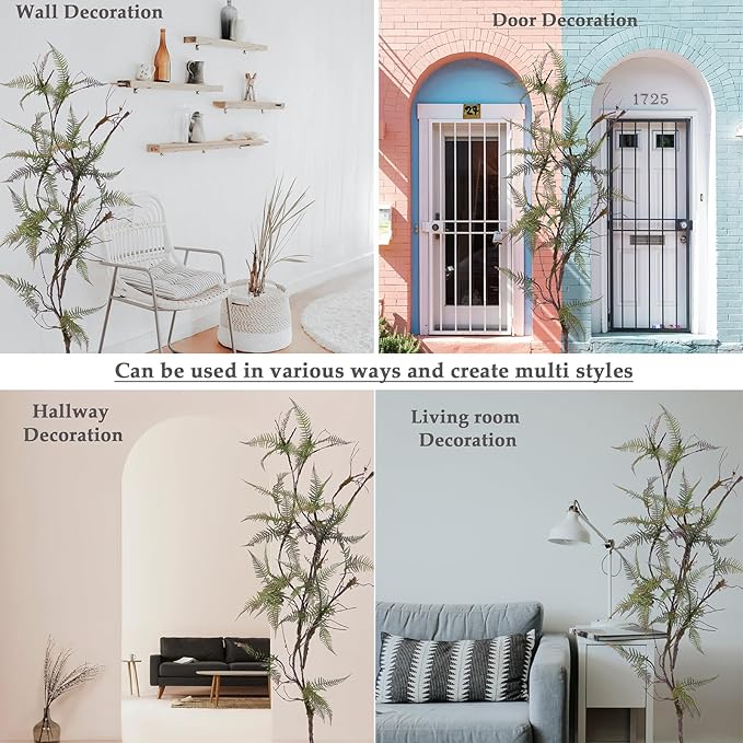78.7 in Height Set of Artificial Tree Branches with 4pcs Persian Fern Leaves Fake Tree Vines Trunk Twigs Silk Moss Green Plants for Wall Hanging Home Wedding Backdrop Room Shop Decoration