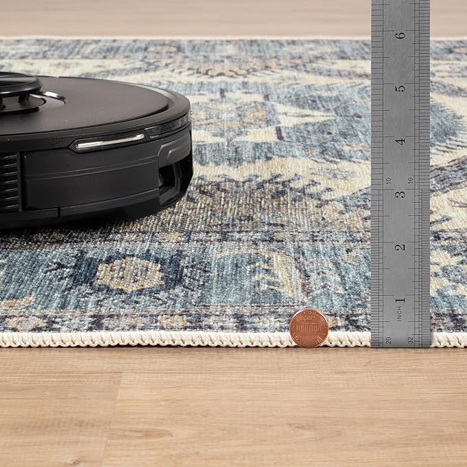 Bloom Rugs Washable Non-Slip 6' x 9' Rug - Blue/Beige Traditional Oriental Area Rug for Living Room, Bedroom, Dining Room, and Kitchen - Exact Size: 6' x 9'