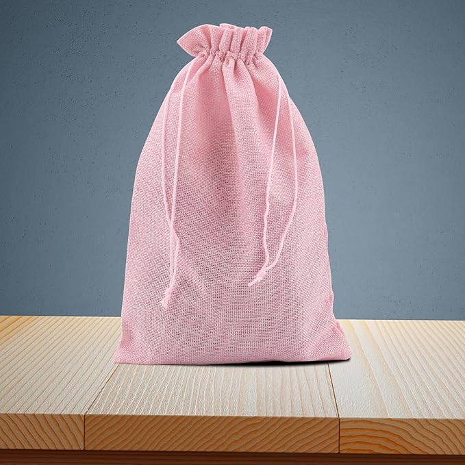ZOENHOU 30 Packs 8 x 12 Inch Large Burlap Bags with Drawstring, Pink Durable Jute Drawstring Bags, Dustproof Burlap Sacks for Favors Party DIY Craft