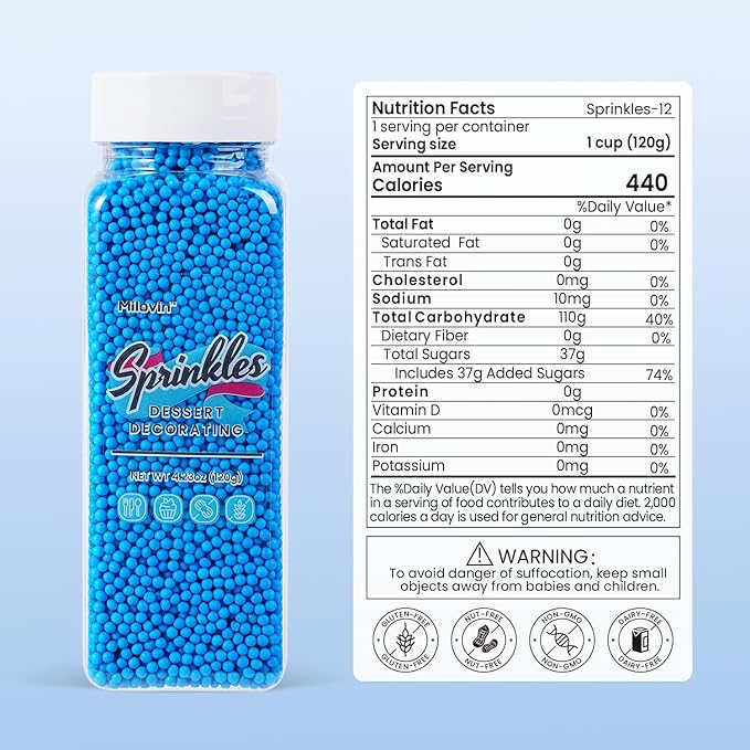 Edible Blue Sprinkles, Blue Nonpareils Sprinkles, 2mm Pearls Sprinkle for Cake Decorating and Baking, for Patriotic, 4th of July, Birthday, Winter Theme Party, and Baby Showers(4.23oz/120g)