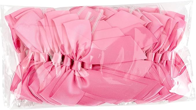 3.5" Hot Pink Bow Satin Pre-Tied Bows for Gift Wrapping, Small Bows for Crafts, Premade Bows, Candy Apple Bows, Twist Tie Bows for Cake Decorating, Party Favor, Wedding Decoration-36 Counts