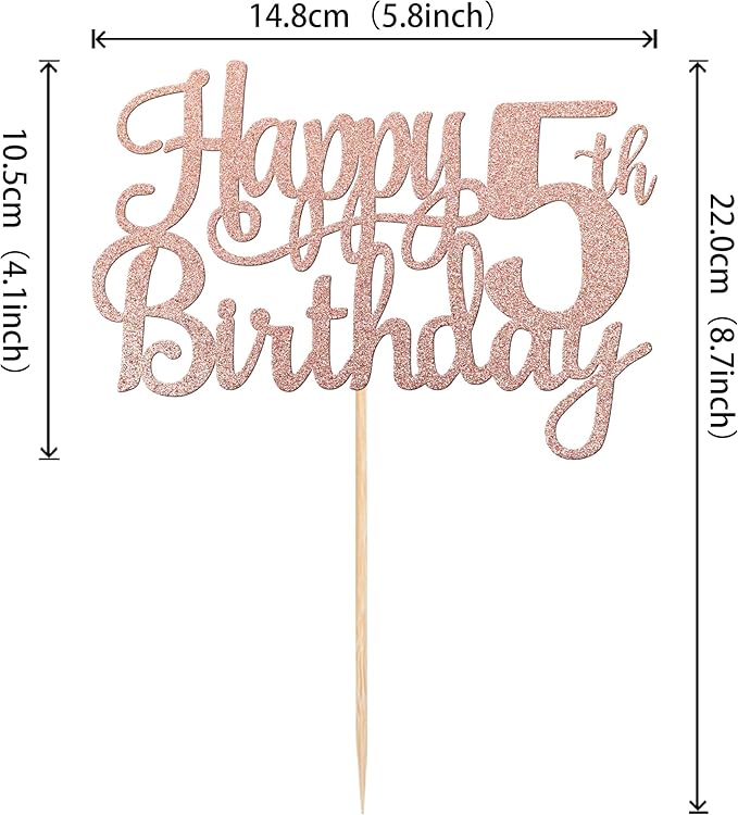 1 PCS Happy 5th Birthday Cake Topper Glitter Cheers to 5 Years Cake Pick Number 5 Fabulous Cake Decoration for 5th Birthday Theme Party Decorations Supplies Rose Gold
