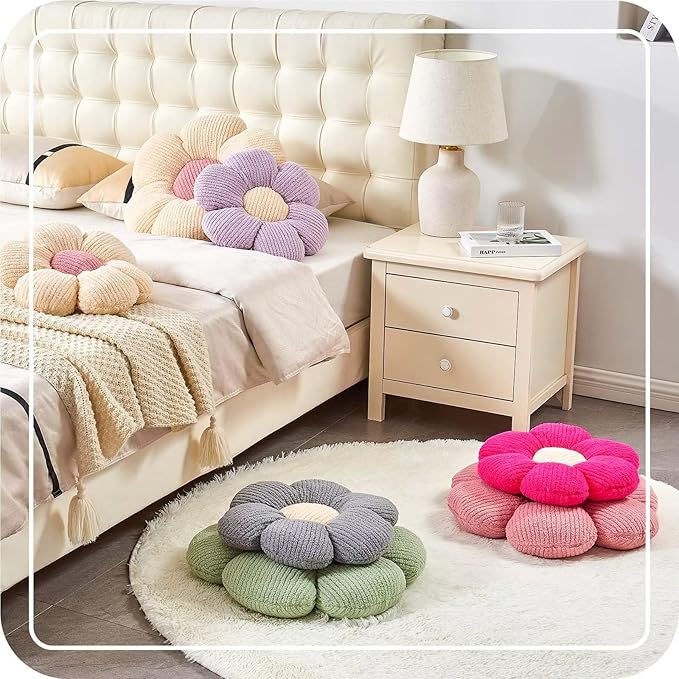 Flower Throw Pillow, Soft Sage Green 19.6" Shaped Floor Pillow for Home Decor, Cute Aesthetic Plush Decorative Pillows for Bed, Sofa, Couch