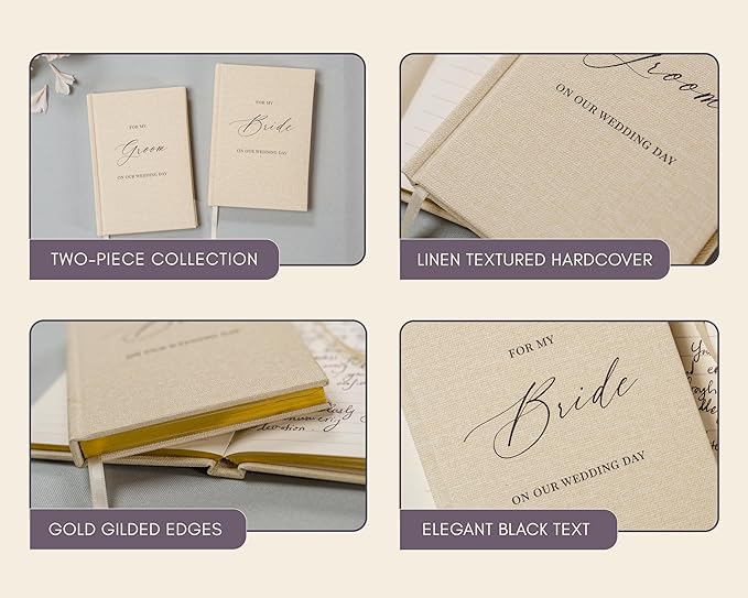 For my Groom/Bride Hard Cover Vow Books (Set of 2) - 5.75 x 5 Minimalist Pocket Sized Black Embossed Wedding Ceremony Vow Renewal Speech Notebook