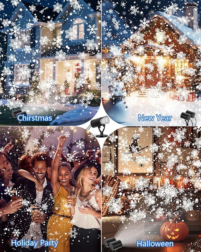 Christmas Projector Lights Outdoor, 2025 Upgraded Snowflake Double Head, 360° Rotating, IP65 Waterproof, Timer Function - Holiday, Party, Christmas Decorations & Gifts for Yard, Garden, Indoor