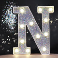 Pooqla Light Up Letters, LED Marquee Letters for Silver Birthday Decorations, Battery Powered Night Light Teenager Girl Room Decor, Gift for Girls Boys Wedding Bedroom Christmas Party Decor, Letter N