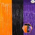 3 Pack Orange Purple Black Tinsel Foil Fringe Curtains, Halloween Photo Backdrop Streamers for Birthday Anniversary Party Decoration
