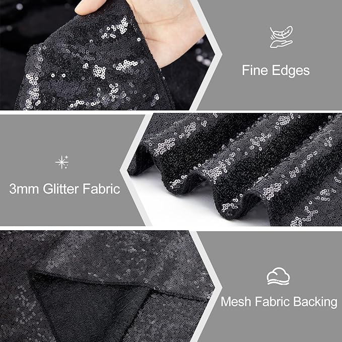 Black Table Runners Sparkly Halloween Table Runner 10 Packs 12x108 Inches Glitter Sequin Fabric for Birthday Party Holiday Supplies Decorations